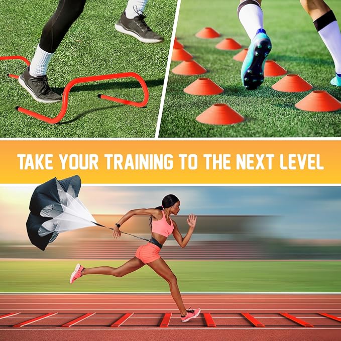 Yes4All Agility Ladder Speed Training Equipment Set - 1 Adjustable Agility Ladder, 12 Soccer Cones