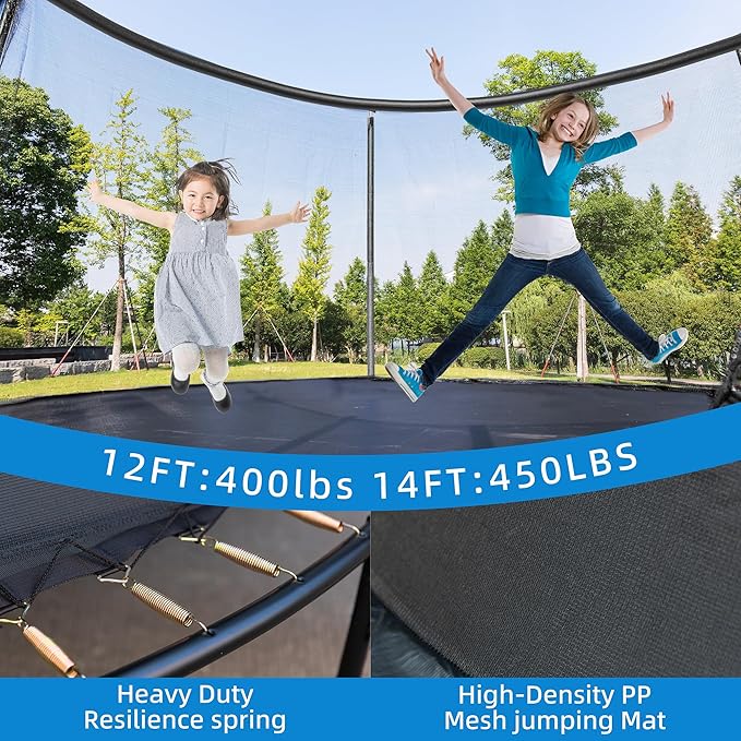 Trampoline 12FT 14FT Enclosure Net Outdoor Jump for Kids and Adults Round ASTM Approved Heavy-Duty