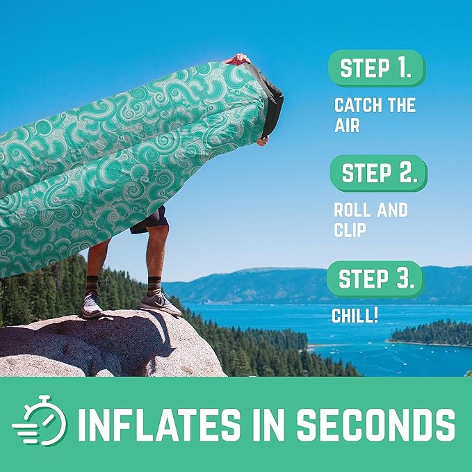 Chillbo Shwaggins Inflatable Couch – No-Pump Setup, Ripstop Polyester, Stability Pegs, Fun Prints