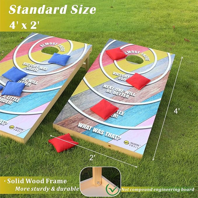 Cornhole Board Set 4FTx2FT Solid Wood Regulation Size Cornhole Set Includes 8 Cornhole Bags for