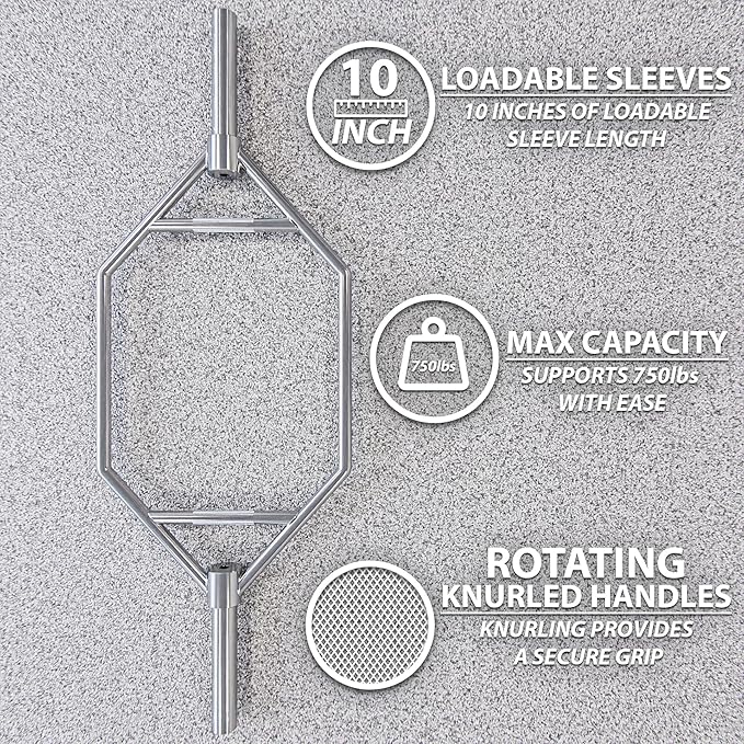 Synergee 20kg and 25kg Chrome or Black Olympic Hex Barbell Trap Bar with Rotating, Flat or Raised