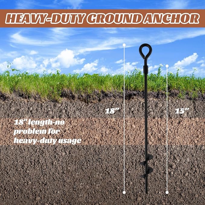 MIXXIDEA18 Inch Ground Anchors Screw in Folding Ring Spiral Metal Ground Stakes Dog Tie Out Stake