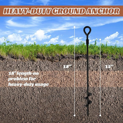 MIXXIDEA18 Inch Ground Anchors Screw in Folding Ring Spiral Metal Ground Stakes Dog Tie Out Stake