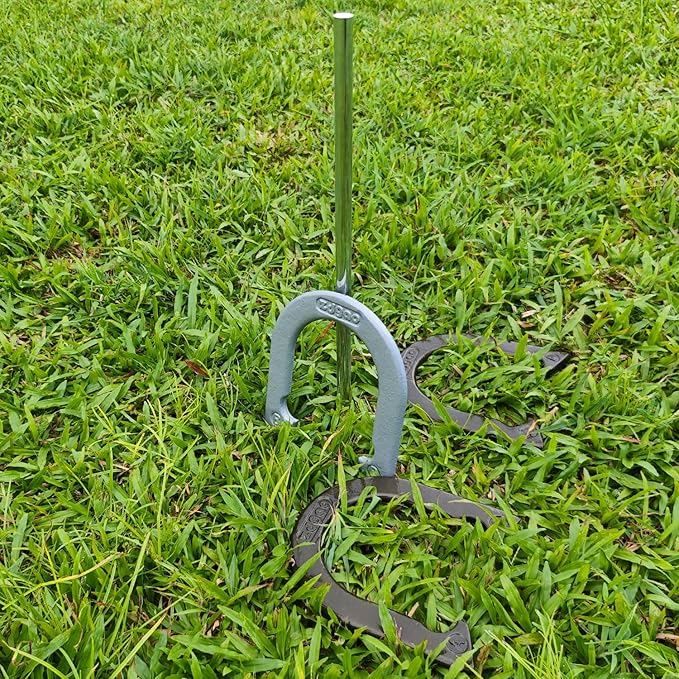 Horseshoes Outside Game Set-Portable Outdoor Horseshoe Set Includes 4 Professional Solid Steel