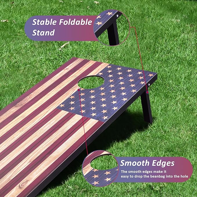 Cornhole Set, Regulation/Tailgate Size Cornhole Boards with 8 Bean Bags and Carrying Case, 4x2/3x2
