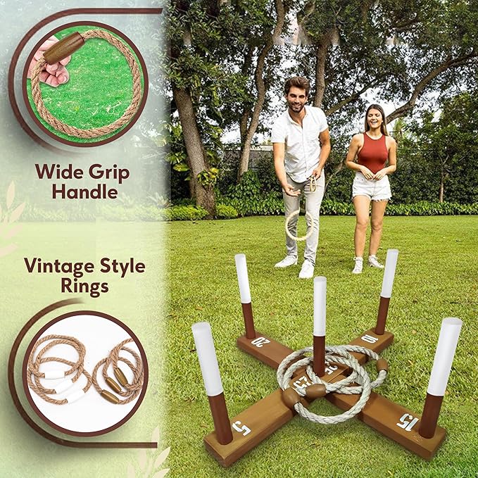 Outdoor Ring Toss Game for Adults - Perfect Lawn and Backyard Game for Adults and Family - Outdoor