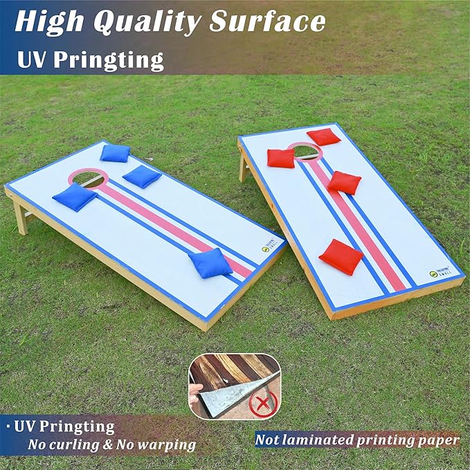 Cornhole Board Set 4FTx2FT Solid Wood Regulation Size Cornhole Set Includes 8 Cornhole Bags for