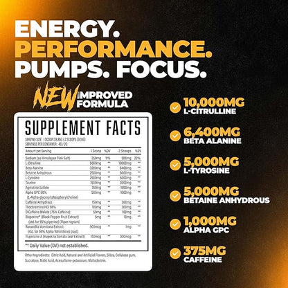 Wrecked Pre Workout Powder, Advanced Formula, Boosts Energy, Focus, Pumps & Performance, 10g
