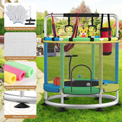 Trampoline for Kids, Adjustable Baby Toddler Trampoline with Basketball Hoop, Round Bottom Indoor