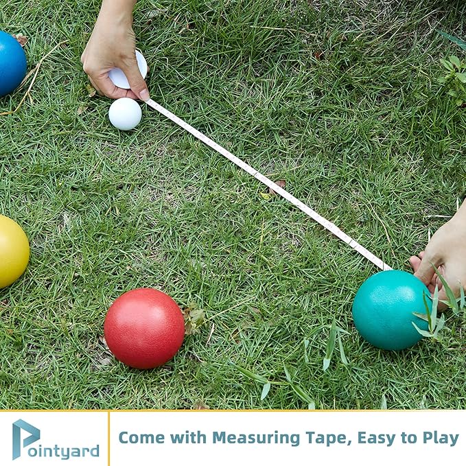 Pointyard 84mm Bocce Ball Set, Outdoor Games for Adults and Family, Backyard Ball Set with 8 PE