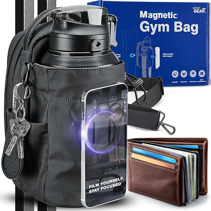 Magnetic Gym Bag with Magnetic Phone Holder for Gym Members - Strong Magnet Attaches to Gym