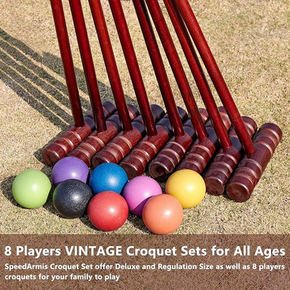 Croquet Set for Adults - 8 Players Croquette Kit with 35In Deluxe, 32In Regulation Size Rubber Wood