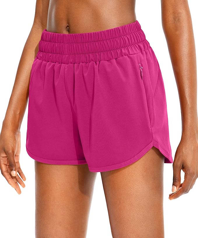 SANTINY Women's Running Shorts with Zip Pockets High Waisted Athletic Workout Gym Shorts for Women