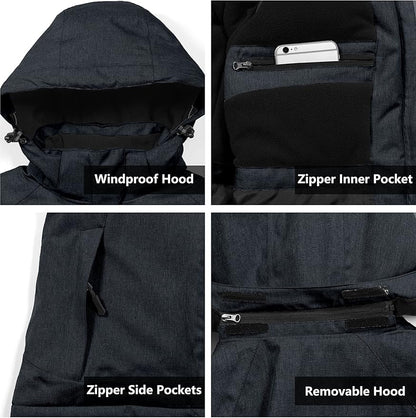 Little Donkey Andy Women's Waterproof Hiking Skiing Jacket with Removable Hood, Fleece Lined Winter