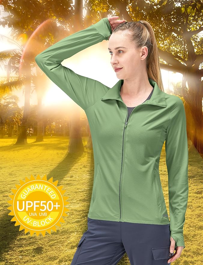 Women's UPF 50+ UV Sun Protection Clothing Long Sleeve Athletic Hiking Shirts Lightweight SPF Zip