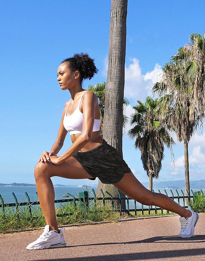 SANTINY Women's Running Shorts with Zip Pockets High Waisted Athletic Workout Gym Shorts for Women