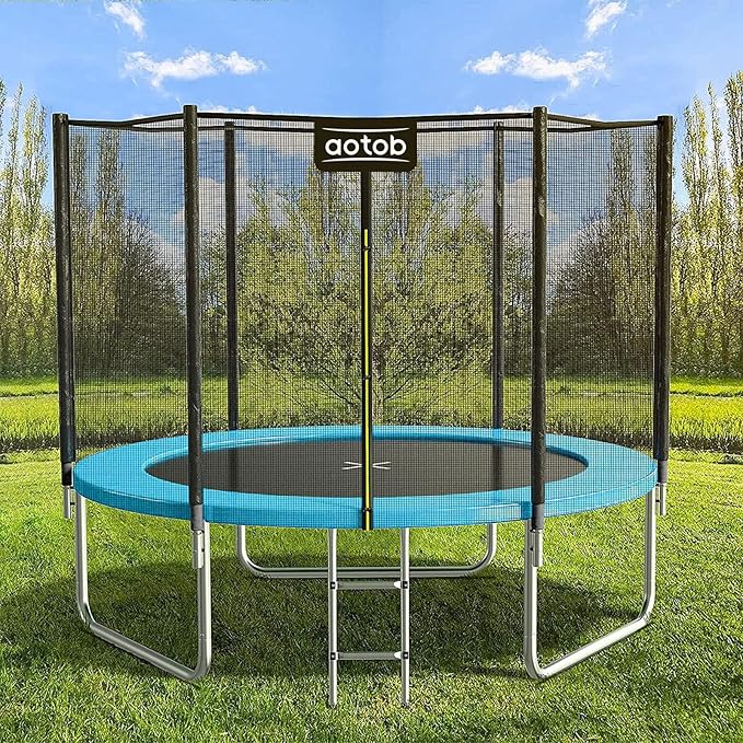 AOTOB 8FT 10FT 12FT 14 FT 15FT Trampoline with Safety Enclosure Net，Outdoor Trampoline with