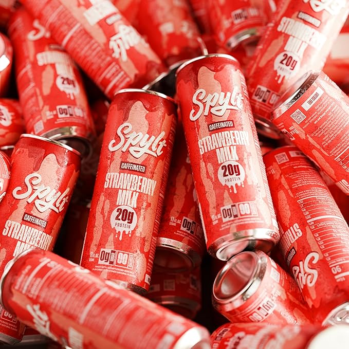 High Protein Strawberry Milk with 60mg Caffeine & 20g Protein - 90 Calories, Ready to Drink, Sugar