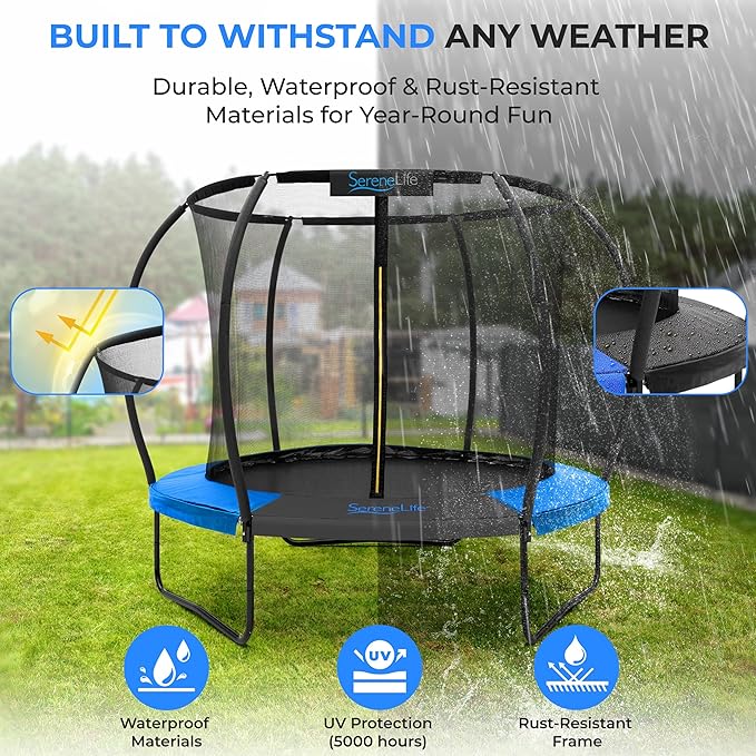 SereneLife 8FT 10FT 12FT 14FT Outdoor Trampoline for Kids and Adults – ASTM Certified Heavy-Duty