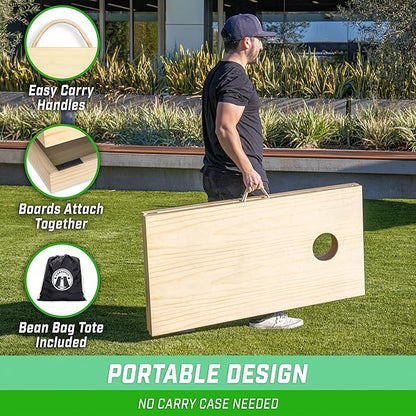 GoSports 4 x 2 ft Classic Wooden Cornhole Board Set - Portable Bean Bag Toss Game for Adults &