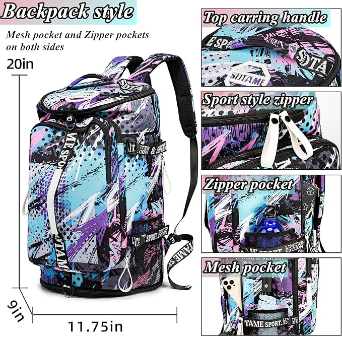 Gym Duffle Bag Backpack with Shoe Compartment,4 ways Travel Backpack for Women and