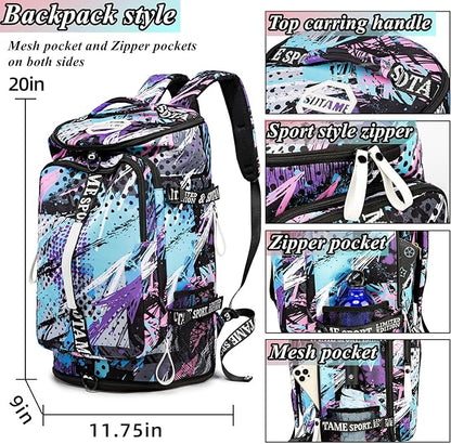 Gym Duffle Bag Backpack with Shoe Compartment,4 ways Travel Backpack for Women and