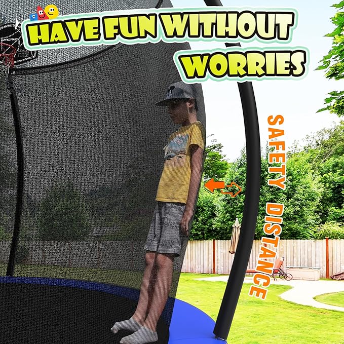12 14 15 16FT Trampoline Outdoor with Basketball Hoop, Trampoline with Lights for Kids and Adults