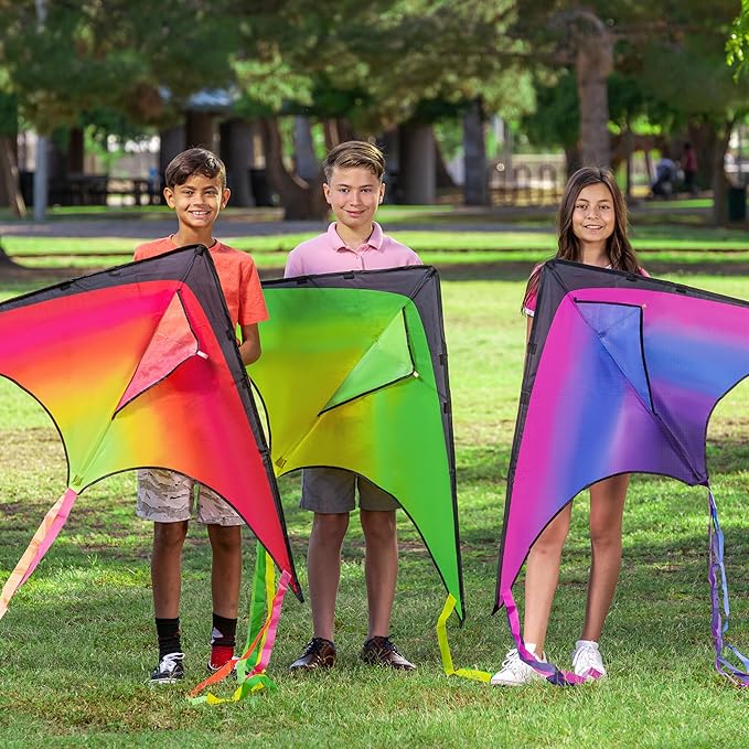 JOYIN Large Delta Kite Red, Green and Purple, Easy to Fly Huge for Kids and Adults with 262.5ft