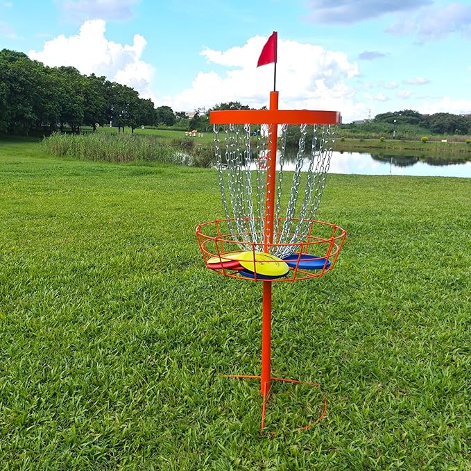 Disc Golf Basket with Discs | Portable Disc Golf Target with Heavy Duty 24-Chains Disc Golf Course