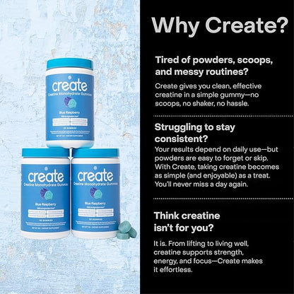 Create Creatine Monohydrate Gummies for Men & Women, Boost Focus, Strength, and Endurance