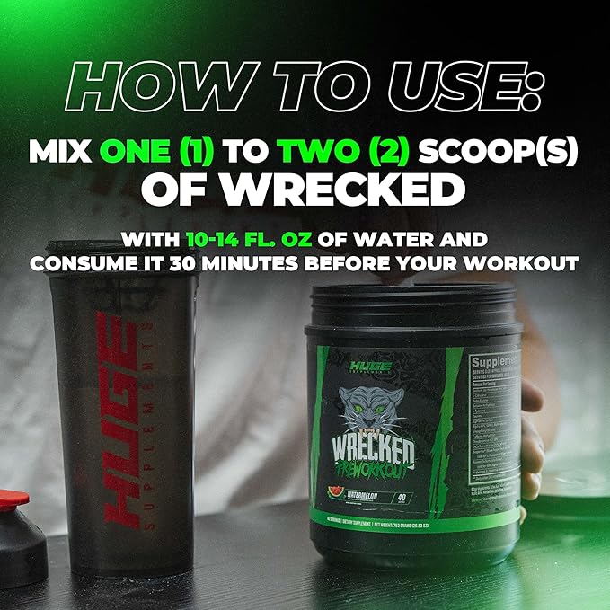 Wrecked Pre Workout Powder, Advanced Formula, Boosts Energy, Focus, Pumps & Performance, 10g