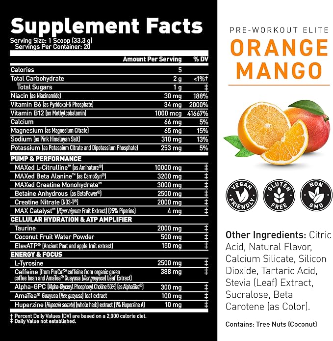 Kaged Pre Workout Powder Pre-Workout Elite for Men & Women, High Stimulant for Energy, Focus