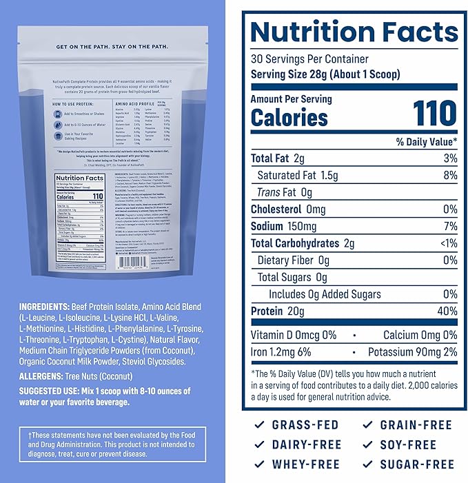 NativePath Complete Beef Protein Powder Isolate ??Grass-Fed, Pasture-Raised, Dairy & Lactose Free