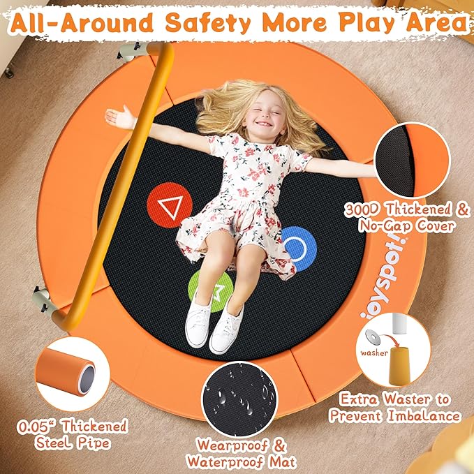 3FT Toddler Trampoline with Adjustable Handlebar, 36" Foldable & Spring-Free, Mini Kids Indoor