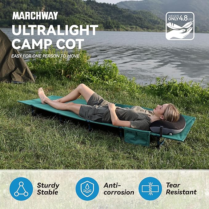 MARCHWAY Ultralight Folding Tent Camping Cot Bed, Portable Compact for Outdoor Travel, Base Camp