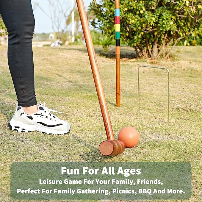 35’’ Deluxe Croquet Set, Six Player Croquette Game with Premium Wooden Mallets, Colored Balls