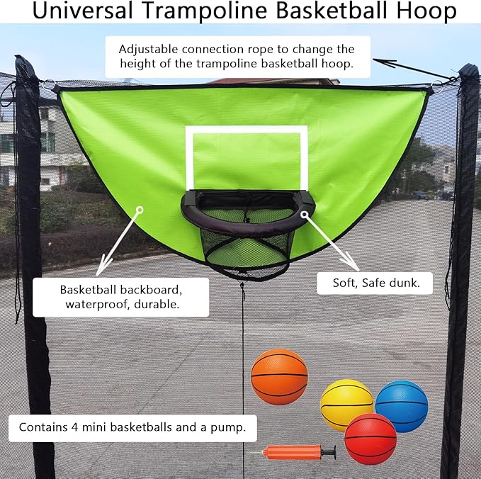 Trampoline Basketball Hoop, with Pump and 4 Mini Balls, Easy to Install, Universal Trampoline