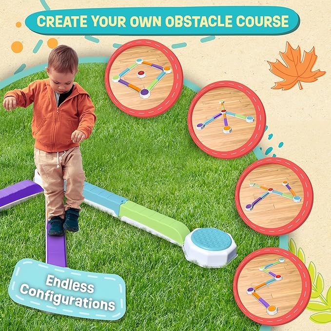 Balance Beam and Toddler Stepping Stones for Kids 13 Pieces, Jumping Stepping Stones Balance Beam