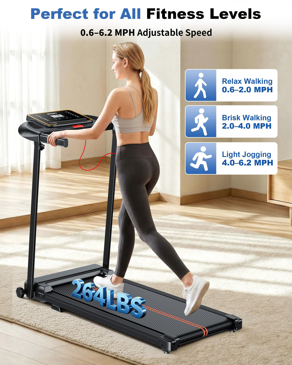 Treadmills for Home Walking Pad - Foldable Treadmill Under Desk with Handle Bar 0.6-6.2 MPH