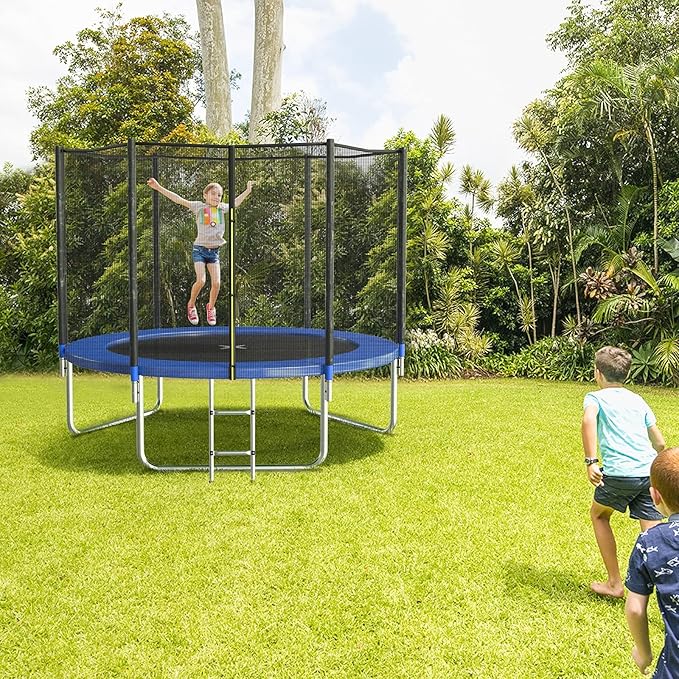 AOTOB 8FT 10FT 12FT 14 FT 15FT Trampoline with Safety Enclosure Net，Outdoor Trampoline with
