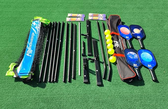 Hoverphenix Pickleball Net for Driveway, 22FT Regulation Size Pickleball Net with Paddles Set of 4