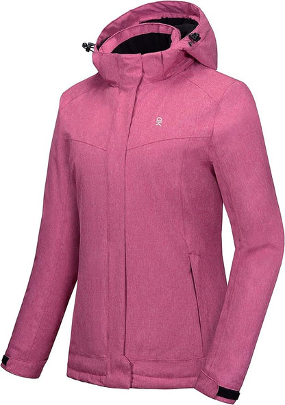 Little Donkey Andy Women's Waterproof Hiking Skiing Jacket with Removable Hood, Fleece Lined Winter