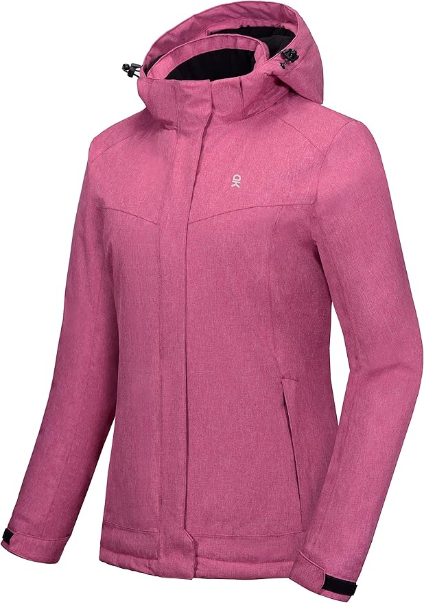 Little Donkey Andy Women's Waterproof Hiking Skiing Jacket with Removable Hood, Fleece Lined Winter
