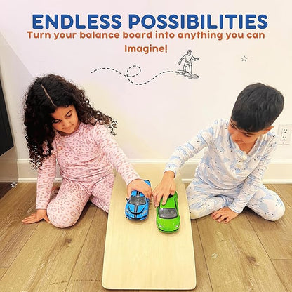 Giggle & Play 36" Wooden Balance Board ??Natural Curvy Wobble Board for Kids, Toddlers & Adults