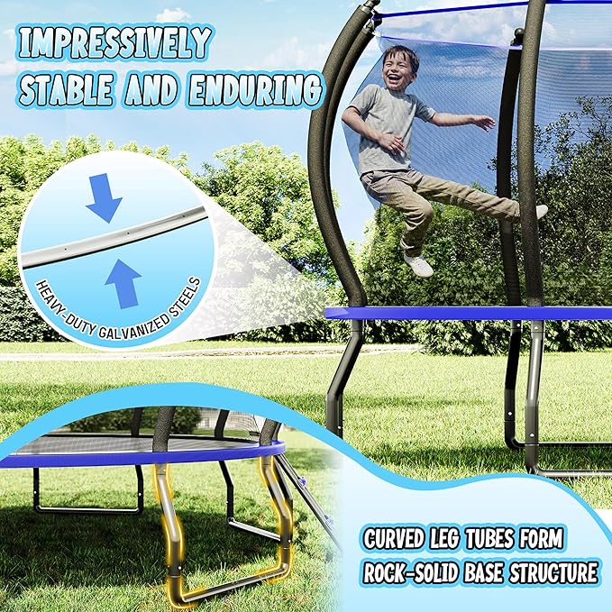 8FT 10FT 12FT 14FT 16FT Trampoline with Pop-up Quick Connector and Basketball Hoop, Trampoline