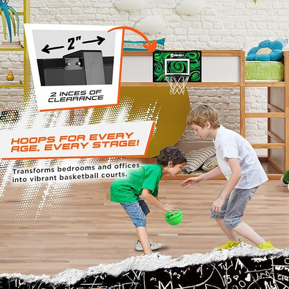 AND1 Over the Door Mini Basketball Hoop: 18x12 Shatterproof Backboard, 2 Mini Basketballs, and Hand