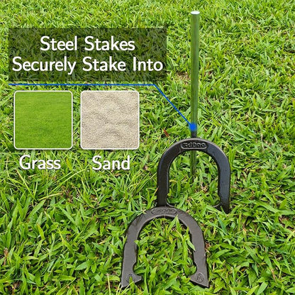 Horseshoes Outside Game Set-Portable Outdoor Horseshoe Set Includes 4 Professional Solid Steel