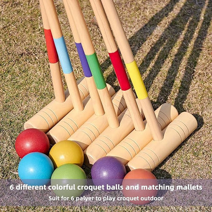 ApudArmis 35In Six Players Croquet Set with Deluxe Premiun Pine Wooden Mallets,Colored