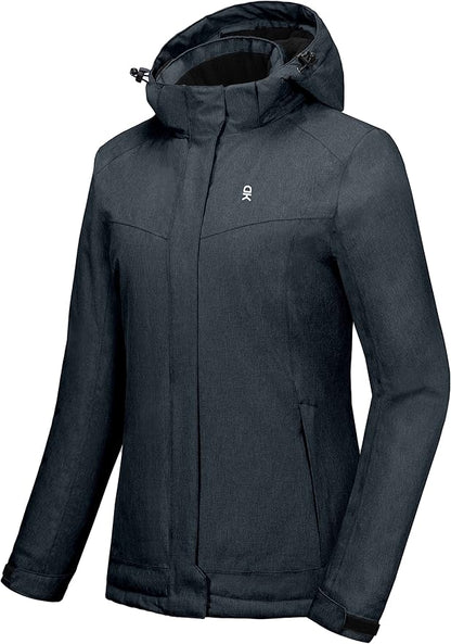 Little Donkey Andy Women's Waterproof Hiking Skiing Jacket with Removable Hood, Fleece Lined Winter