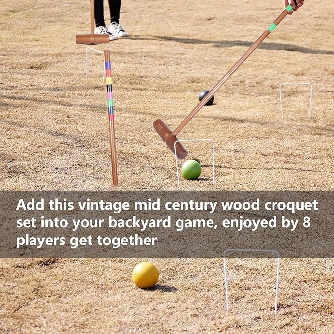 Brown Croquet Set for Adults - 8 Players Croquette Kit with 35In Deluxe, 32In Regulation Size